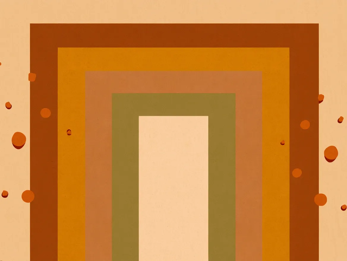 Abstracte geneste rechthoeken en verspreide punten die de lagen van innerlijke bewustwording representeren